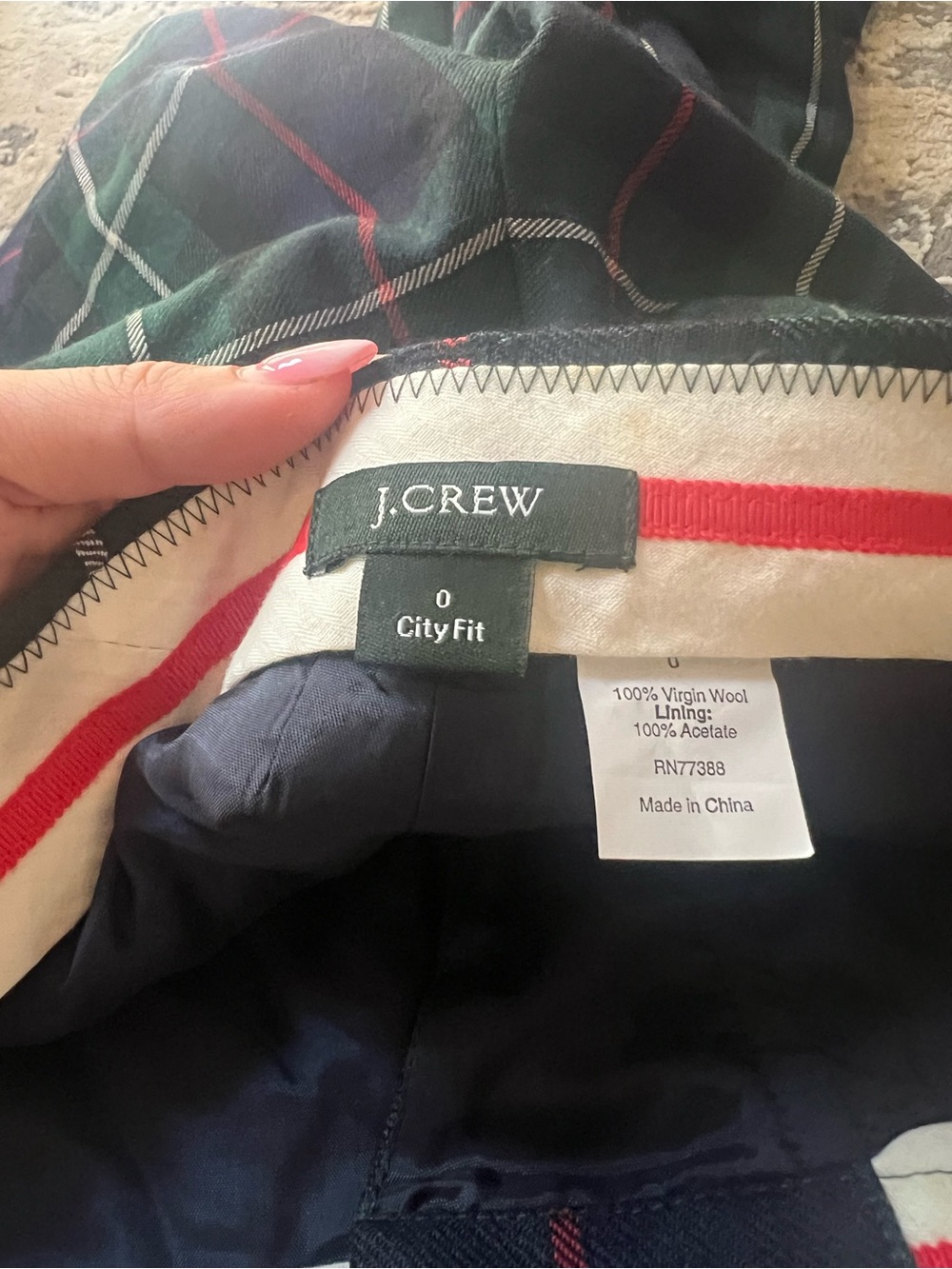 J.Crew Green Tartan Plaid Wool City Fit Pants Size 0 - Picture 4 of 4